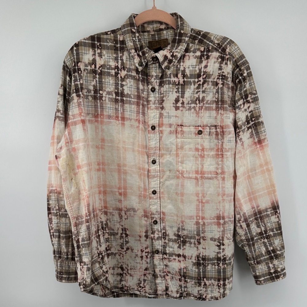 Grunge Streetwear Distressed Boho Casual Rustic Plaid ButtonDown Shirt SzXL